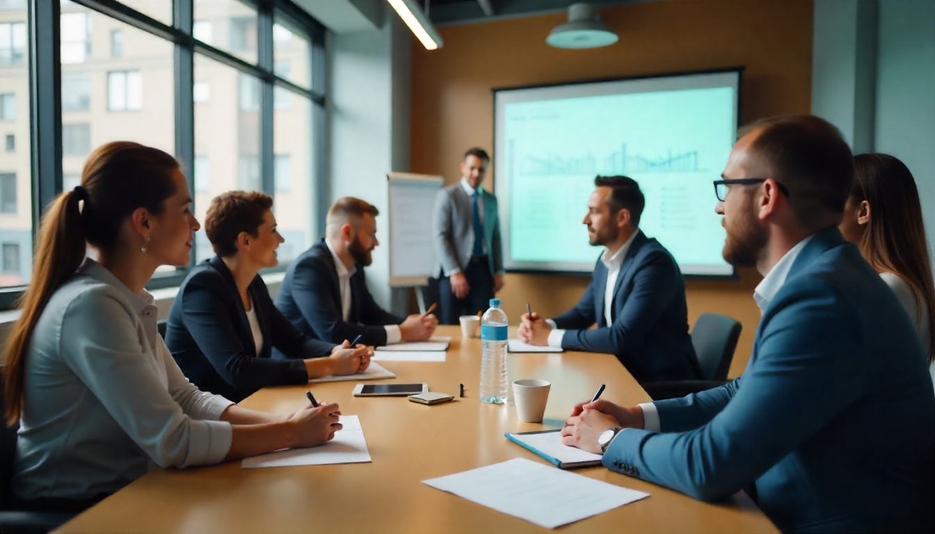Interactieve bedrijfstraining in moderne trainingsruimte